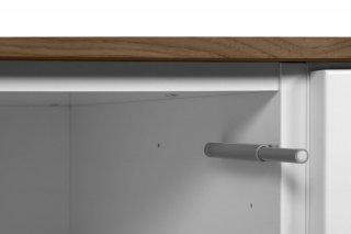 Buffet WHITY 2 blanc mat 180cm 2 portes/3 tiroirs Plateau en bois noyer